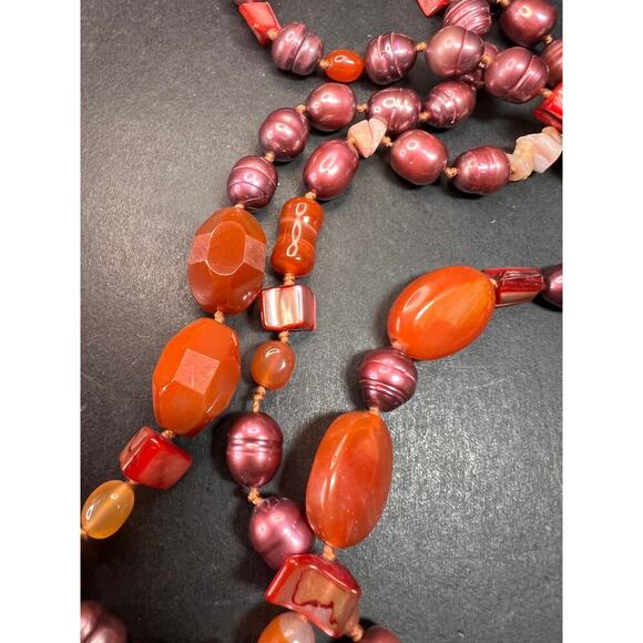 NEW carnelian and freshwater pearl strand necklace with sterling silver clasp - Picture 10 of 13
